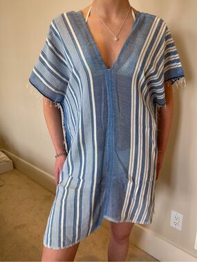 Lemlem Blue and White Striped Swim Coverup Caftan
